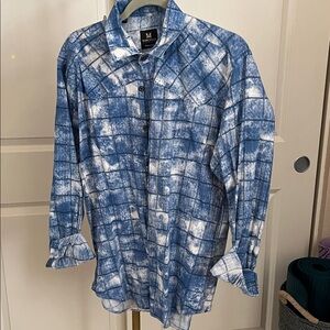 Men's Blue and White Checkered Shirt